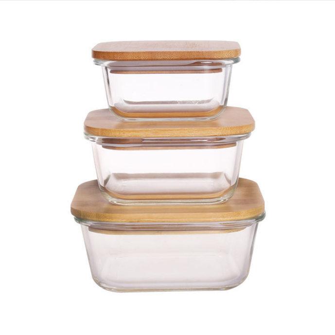 Portable Square Glass Lunch Box with Bamboo Lid Microwave And Dishwasher Safe for Square Glass Lunch Box with Bamboo Lid