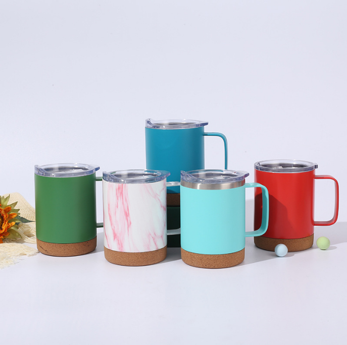 12oz Double Walled Coffee Cups Insulated Travel Stainless Steel Mugs for Hot Drinks And Cold with Bamboo Wooden Base