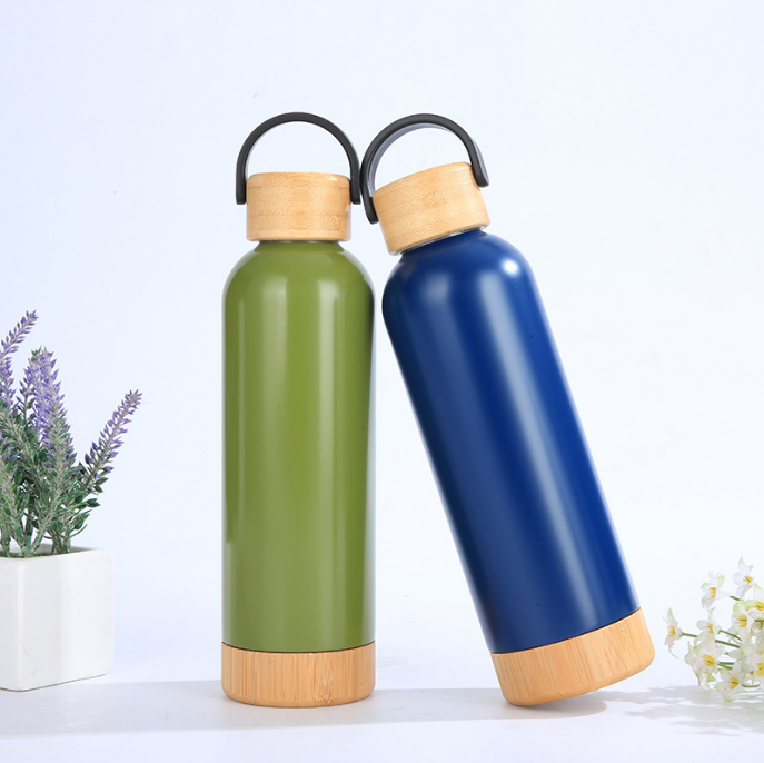 Cool And Hot Sports Bottle Business Logo Travel Mugs Sport Beautiful Water Mug With Bamboo Handle Lid And Base
