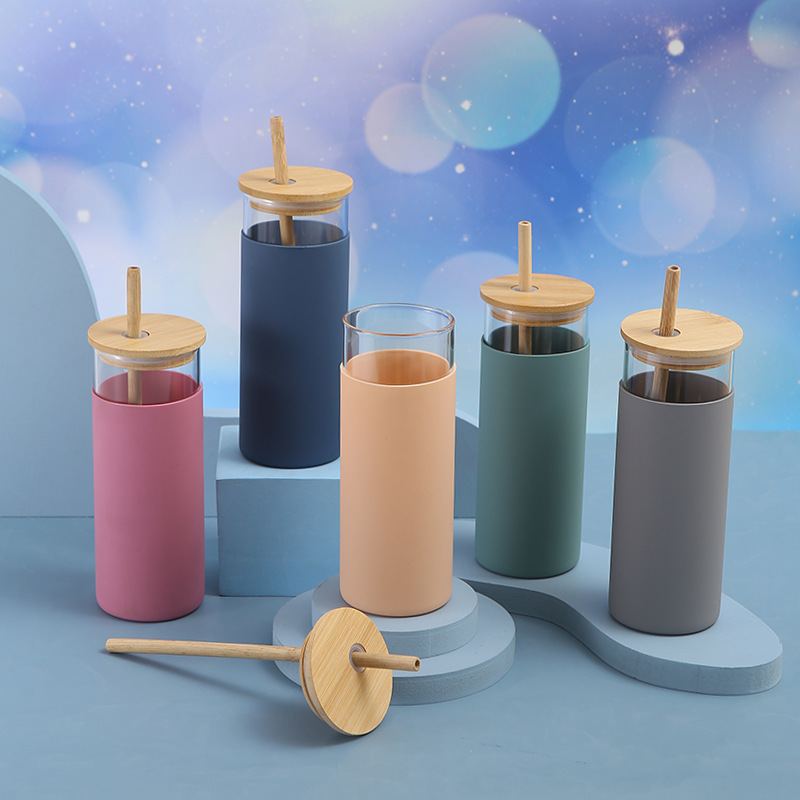 Wholesale New Bamboo Lid Creative Portable Custom Logo Glass Mini Drinking Water Bottle With Silicone Sleeve For Kids